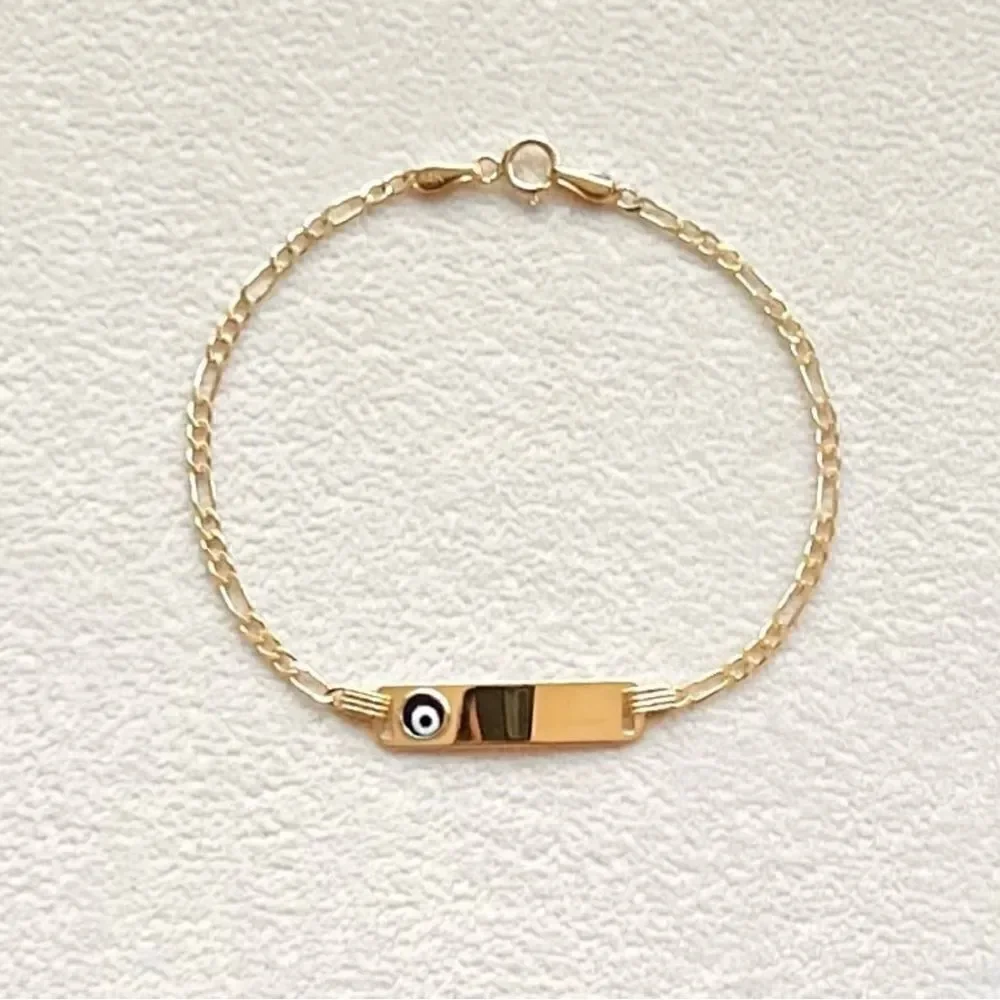 14k solid yellow gold kids bracelet | evil eye ID baby Bracelet |